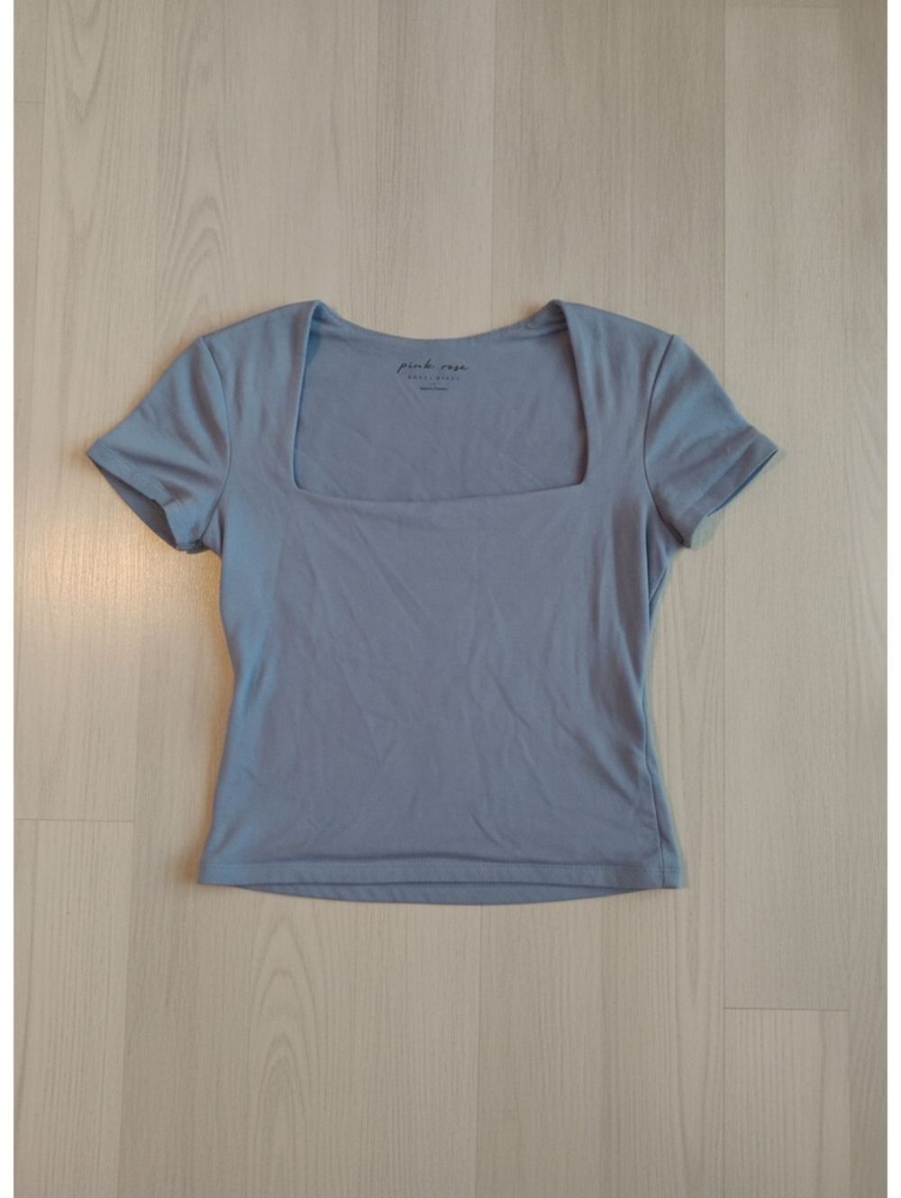 Pink Rose Modal Blend Light Blue Short Sleeve Top